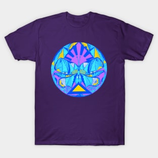 Neon Blue Sunrise Abstract Butterfly T-Shirt